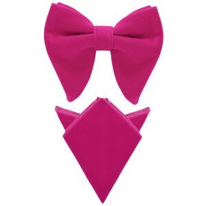 Velvet Pre-Tied Oversize Bowtie with Pocket Square Bow Tie Sets Magenta